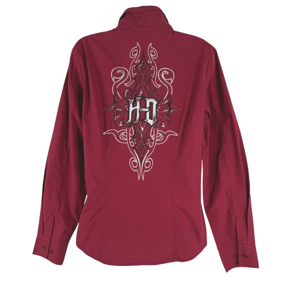 Harley Davidson Button Front Shirt Womens Medium Embroidered Studded NWT TP-3460 - Picture 1 of 12